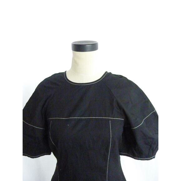 NWT Madewell Puff-Sleeve Drop-Waist Midi Dress Black Dress Size 2 - Picture 2 of 6